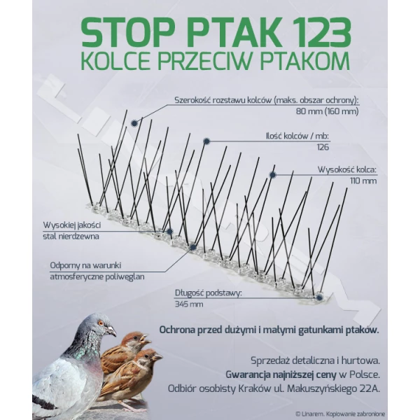Kolce przeciw ptakom STOP PTAK model 123 (gęste). CENA ZA 1mb!