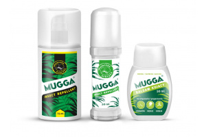 MUGGA ZESTAW max: spray + roll on + balsam łagodzący. 100% oryginalne preparaty na komary!
