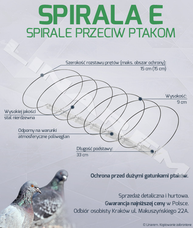 spirala E, spirala na ptaki hurtownia, spirala na ptaki producent, spirale odstraszacze ptaków