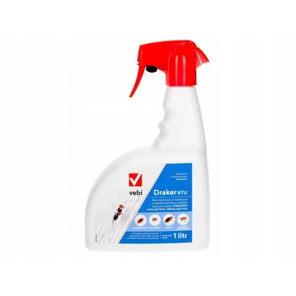 Spray, preparat na pluskwy, pchły, owady. Środek owadobójczy Draker RTU 1L.