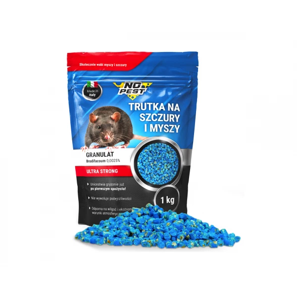 Granulat brodifakum, pellet niebieski  na szczury, myszy, gryzonie No Pest® 1kg 