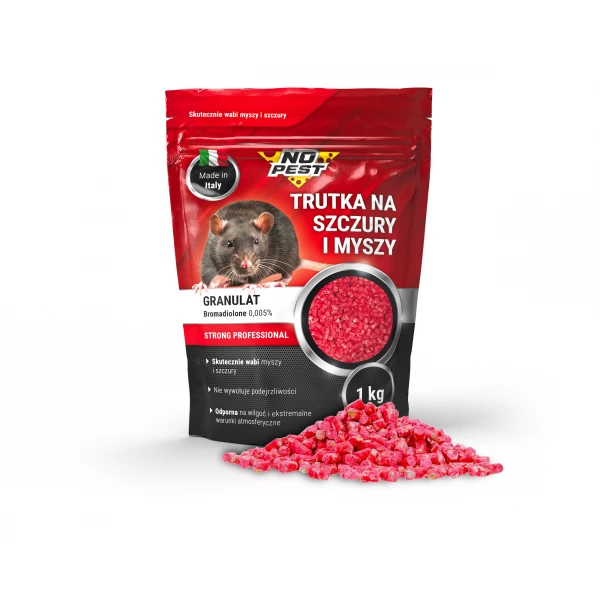 Granulat bromadiolon, pellet czerwony  na szczury, myszy, gryzonie No Pest® 1kg
