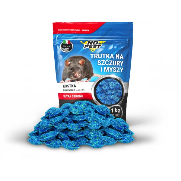 Niebieska trutka na szczury i myszy, gryzonie No Pest® kostka brodifakum 1kg