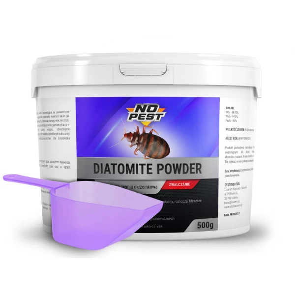 Ziemia okrzemkowa na pluskwy, rybiki, karaluchy, mrówki Diatomite Powder No Pest® 500g.